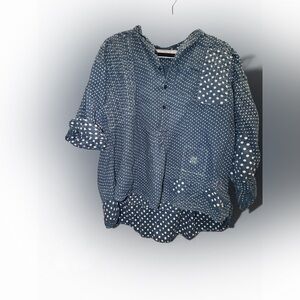 MAGNOLIA PEARL Blue Polka Dot Button-Up Blouse OSFM